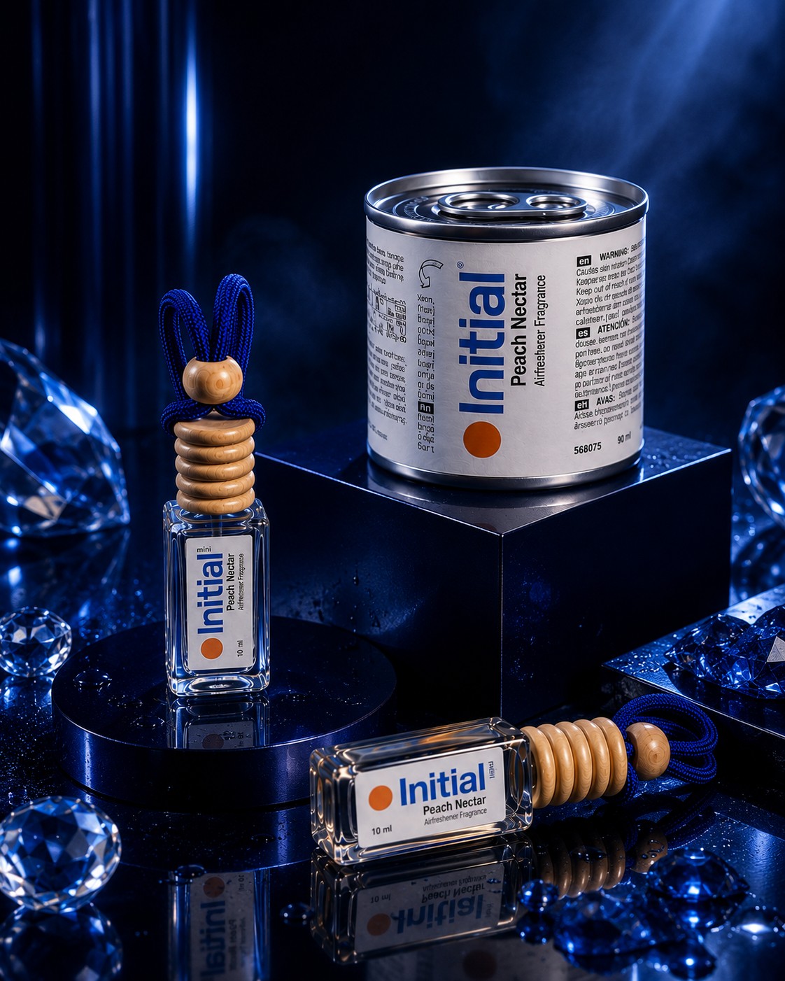 Produk Peach Nectar 90ml bersama botol gantung 10ml dengan tali biru