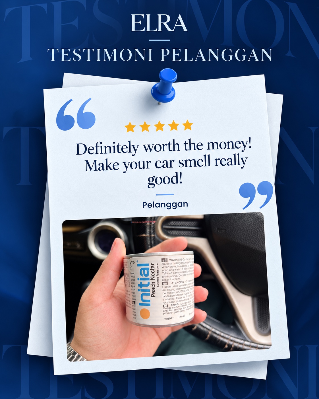 Testimoni pelanggan: Definitely worth the money! Make your car smell really good!