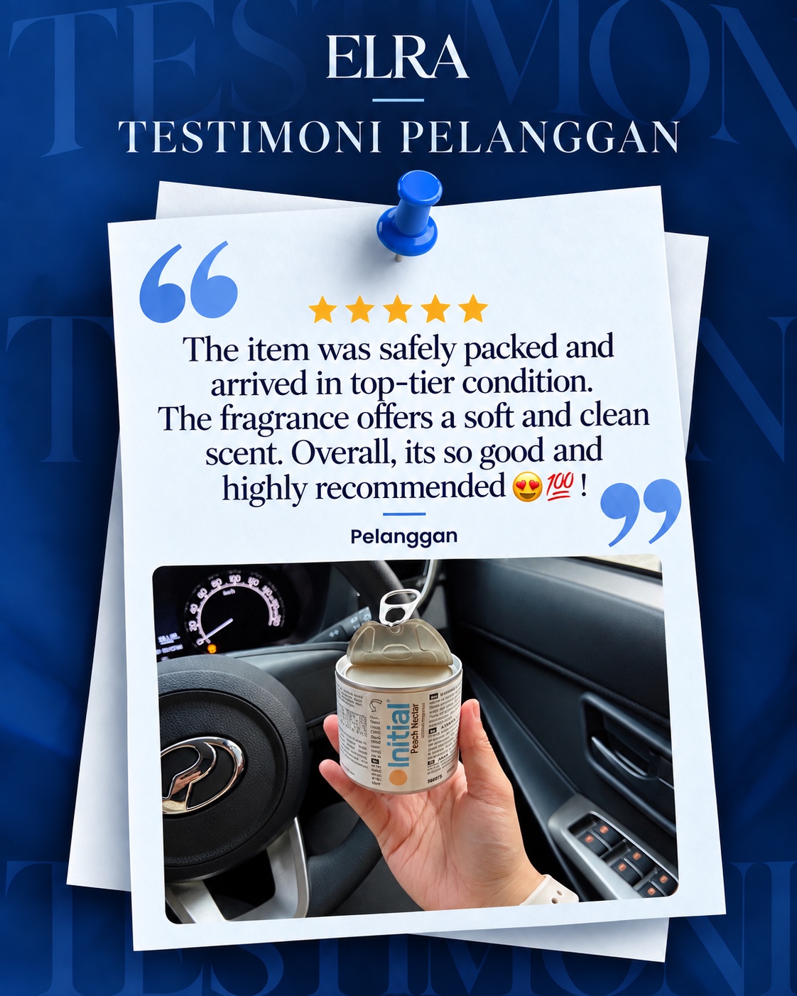 Testimoni pelanggan tentang pembungkusan selamat, keadaan produk yang baik dan haruman lembut serta bersih.